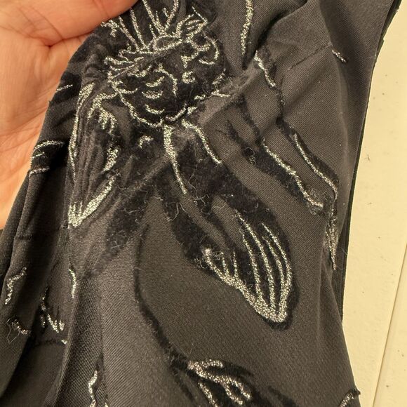 Evan Picone Floral Velvet Burnout Dress 4P Black Empire Ruched Dark Fairy Grunge - Picture 9 of 12